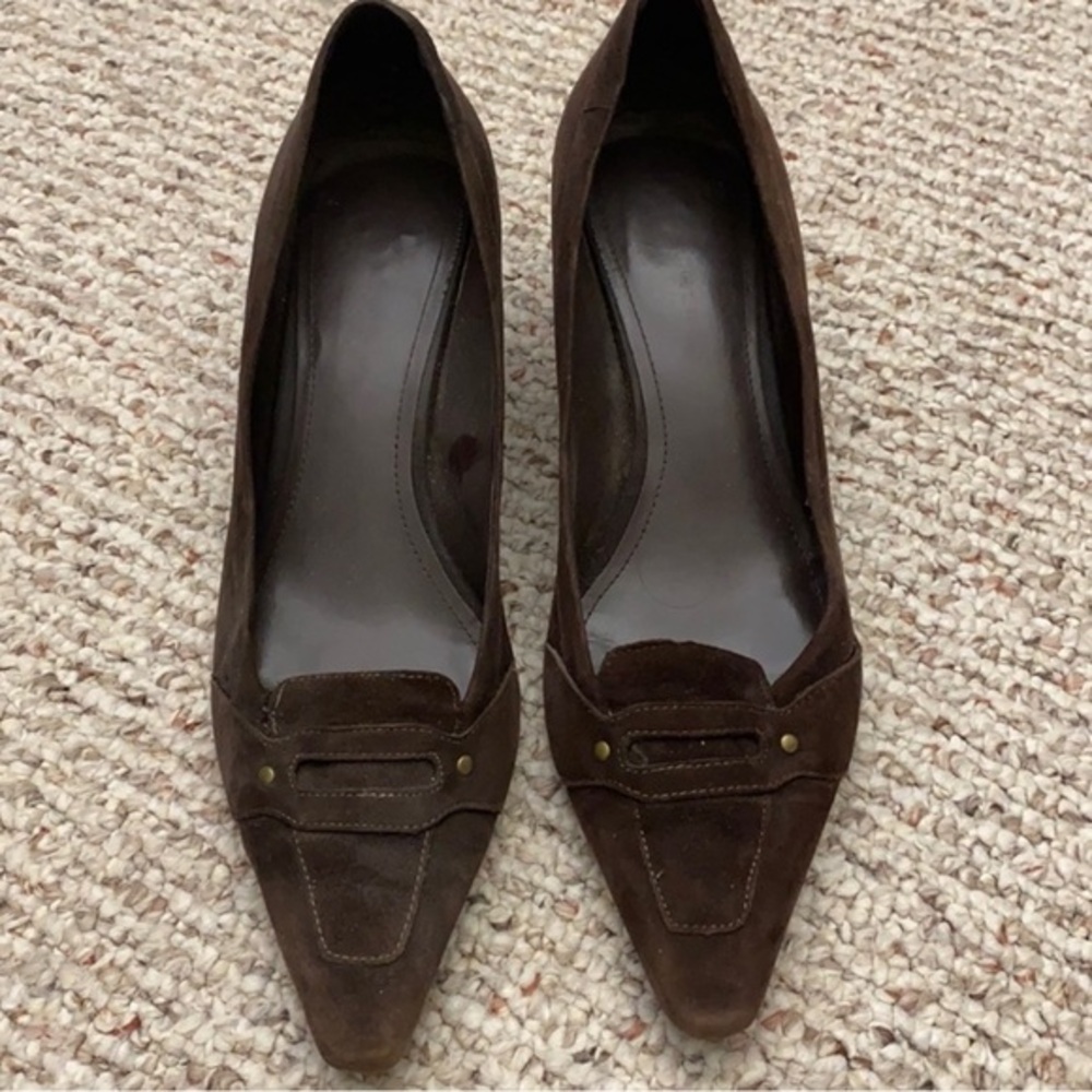 Dark brown suede kitten heels